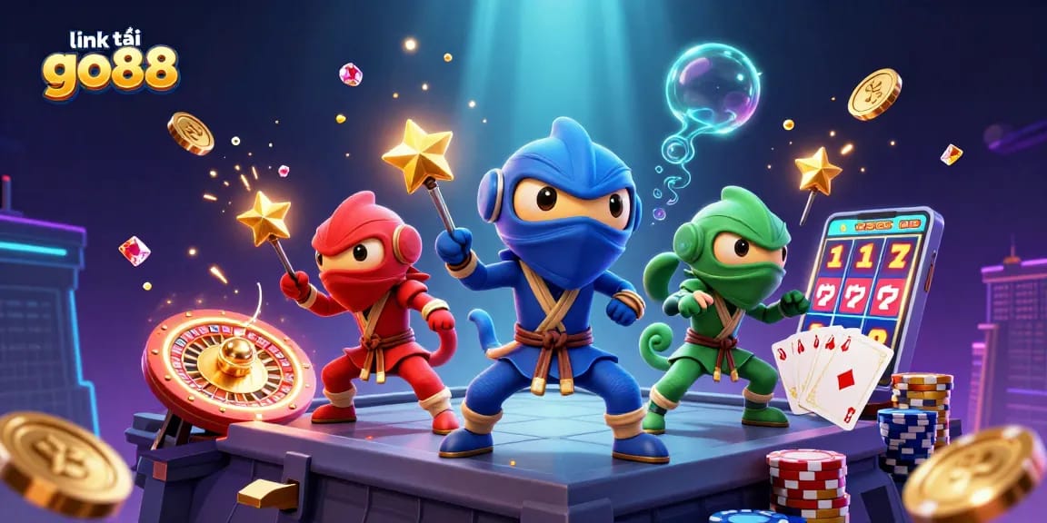 Experience the excitement of link tải go88 with vibrant casino elements and dynamic characters.
