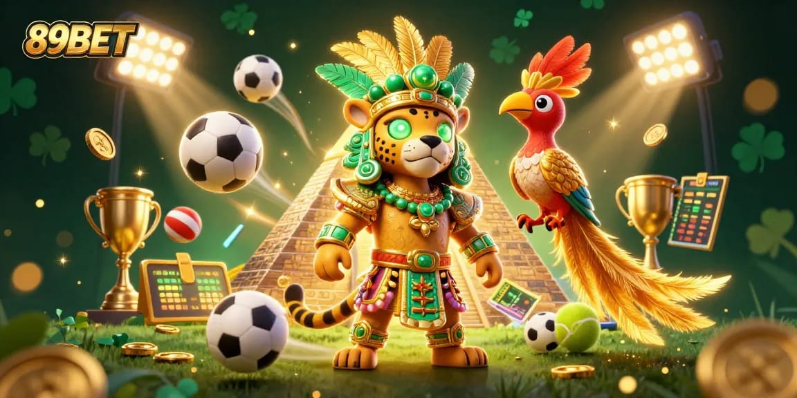 Engage in thrilling betting actions at 89BET, featuring vibrant Mayan-themed 3D illustration.