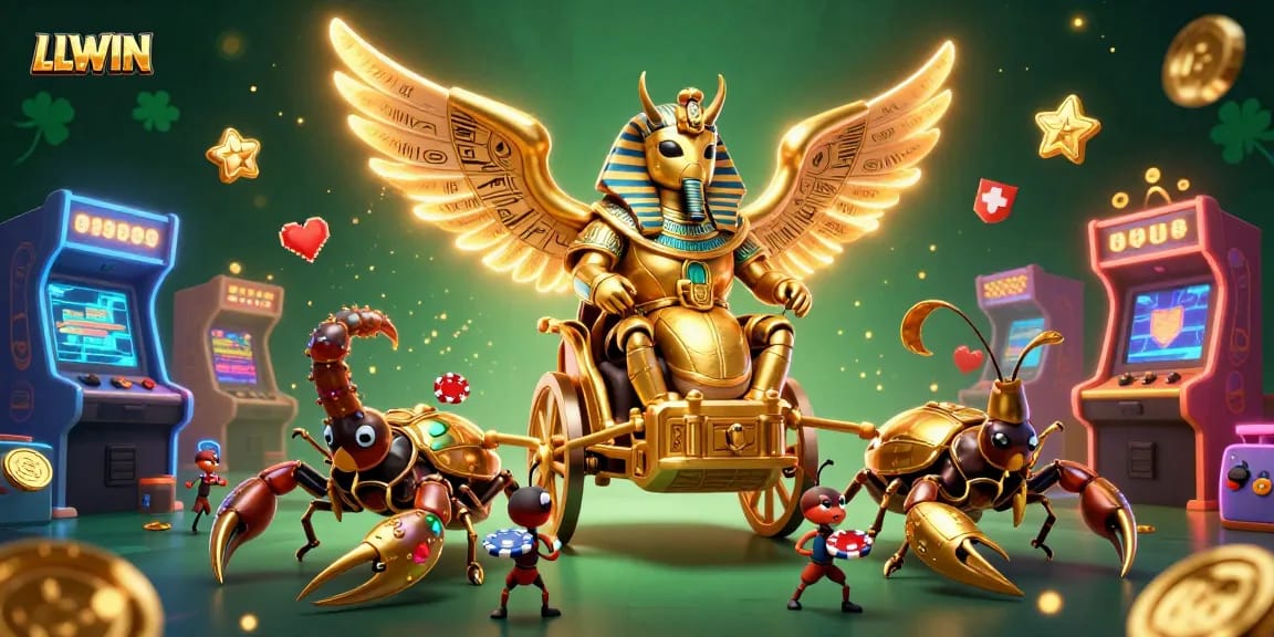 Experience thrilling gambling at LLWIN with a lavish casino scene featuring vibrant characters and game elements.