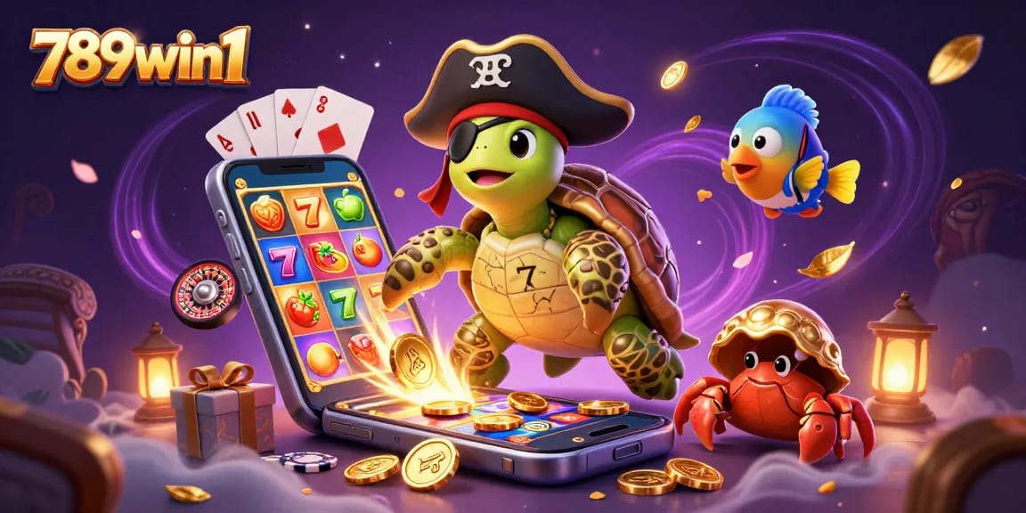 Experience thrilling moments with 789win1's pirate turtle and fishing games while enjoying vibrant visuals of slot action.