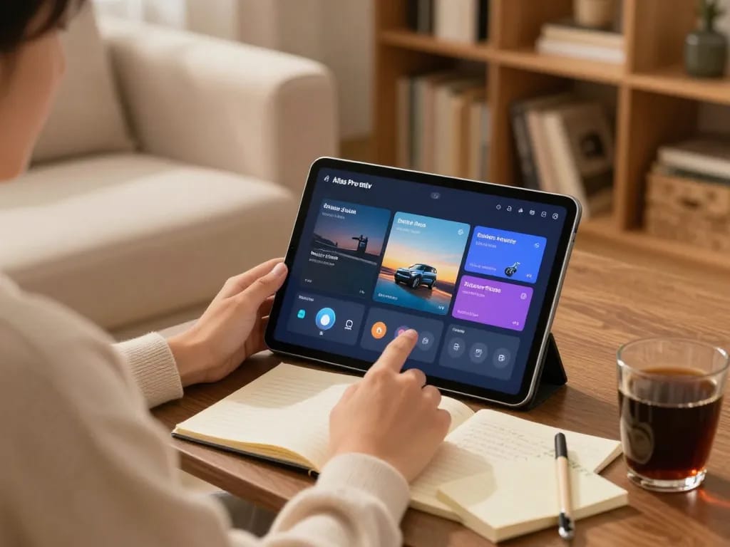 Engaging with Atlas pro ontv on a tablet in a cozy home setting, emphasizing online gaming adventure.
