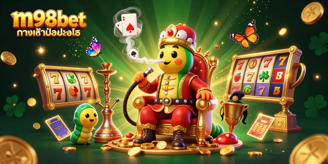 Engage in exciting action with m98bet ทางเข้ามือถือ, featuring a playful caterpillar in a Turkish outfit and slot machines.