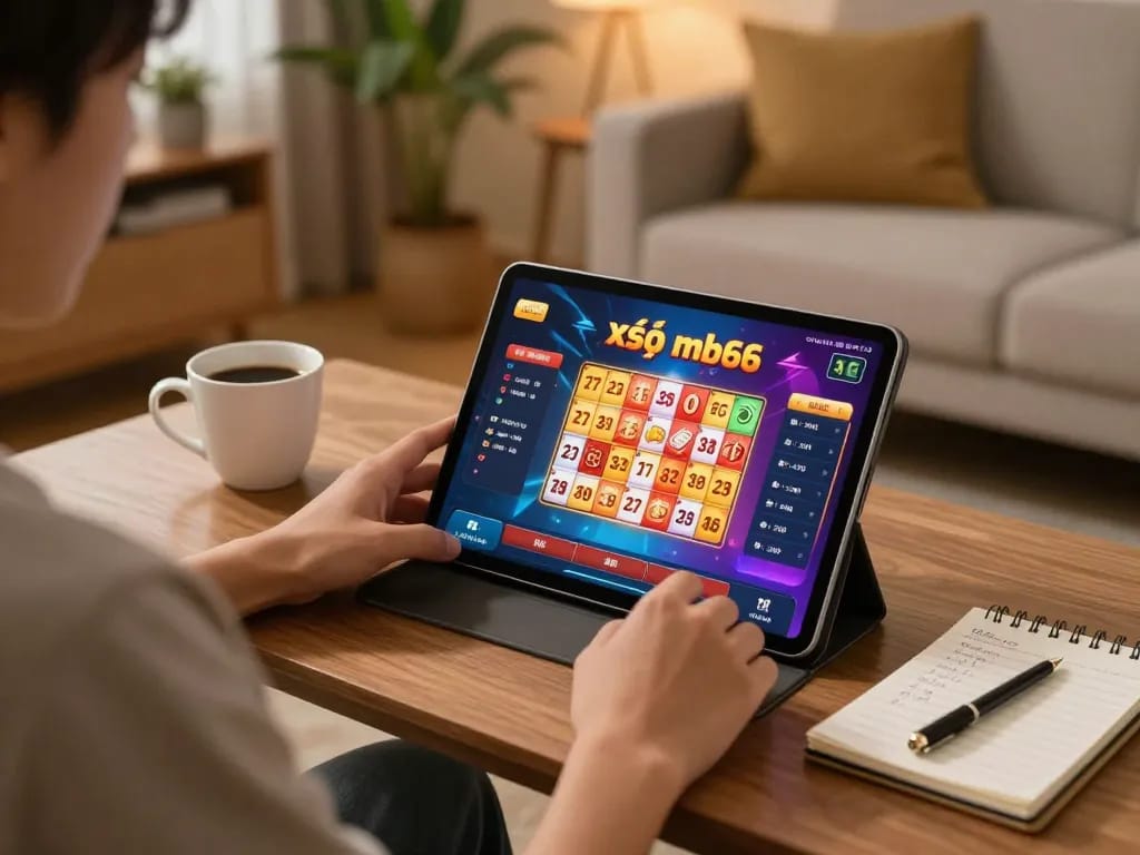 xổ số mb66 player strategizing during an online gaming session at home