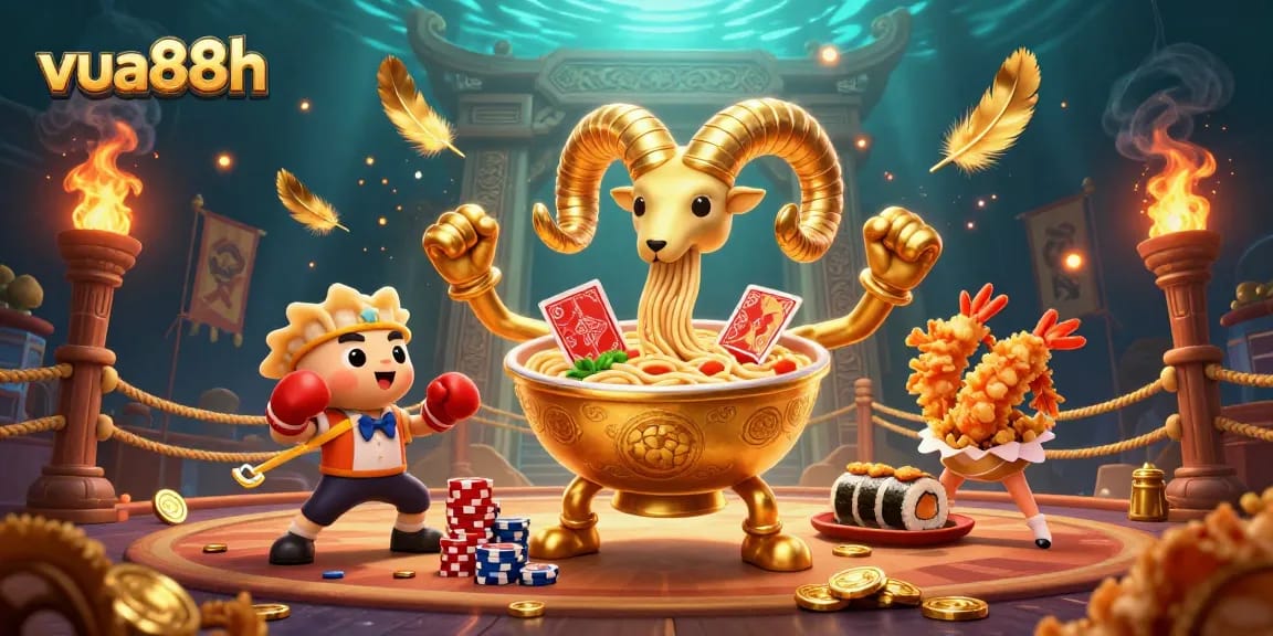 Engage with vua88h's vibrant casino games in this dynamic illustration showcasing excitement and action.