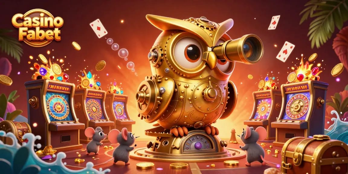 Spin to win at Casino Fabet with a lively 3D casino scene filled with whimsical characters.