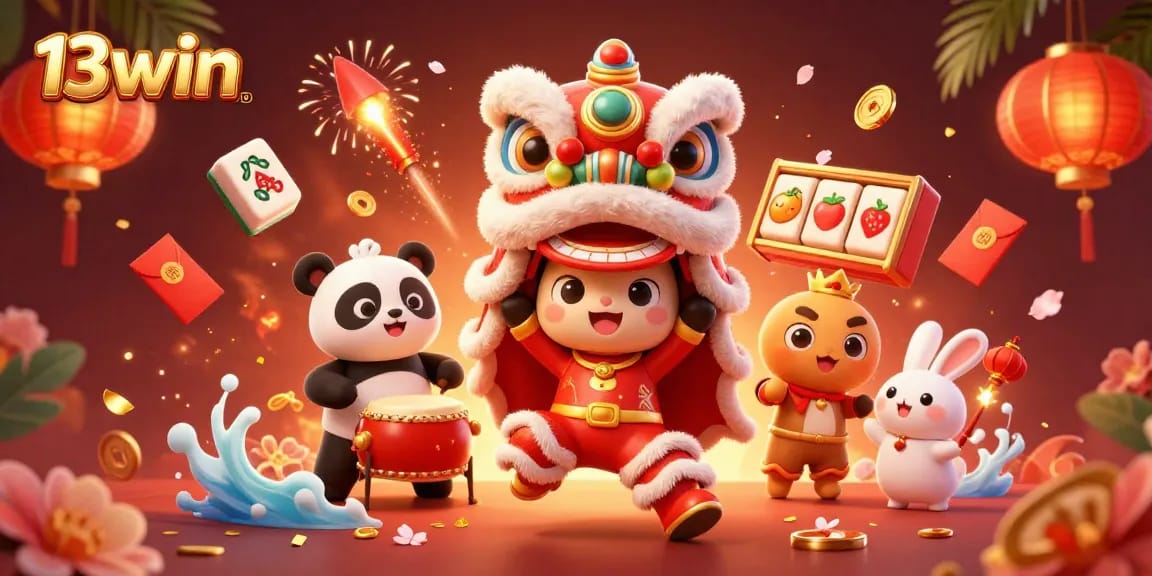 Experience thrilling casino action with 13win featuring vibrant characters and festive decorations.