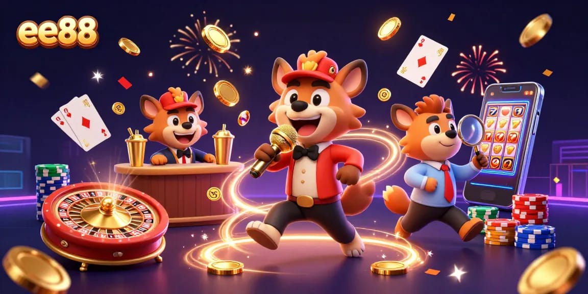 Engage in thrilling casino fun at ee88 with dynamic cartoon hyenas running a comedy club.