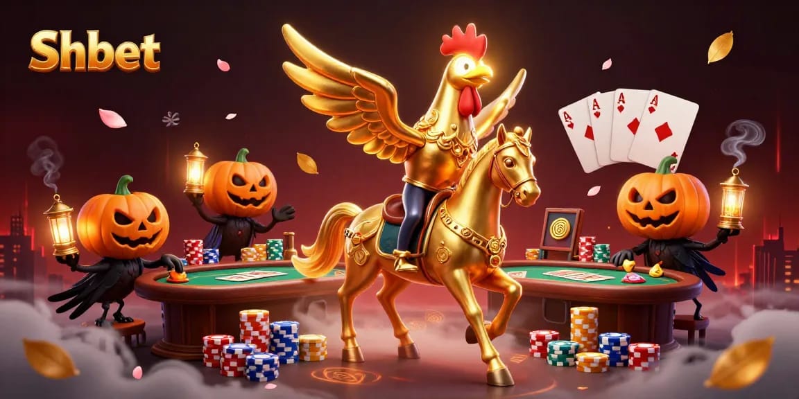 Experience thrilling moments at Shbet with golden rooster characters amidst a vibrant casino scene