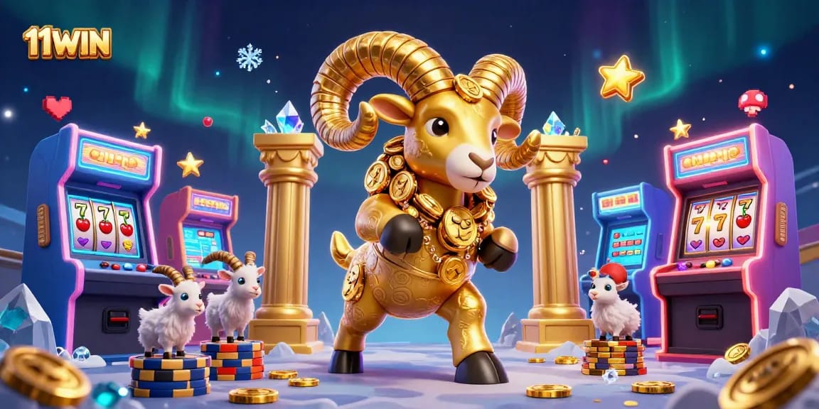 Experience the thrill of 11WIN with a golden ram charging towards slot excitement!