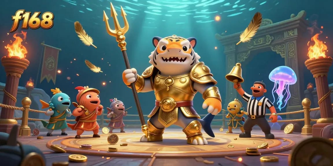 Engage in exciting gaming at f168 with a colorful underwater casino scene showcasing vibrant characters and rich details.