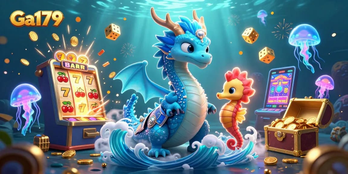 Experience excitement with Ga179 at a vibrant 3D casino featuring jackpot elements and oceanic characters.