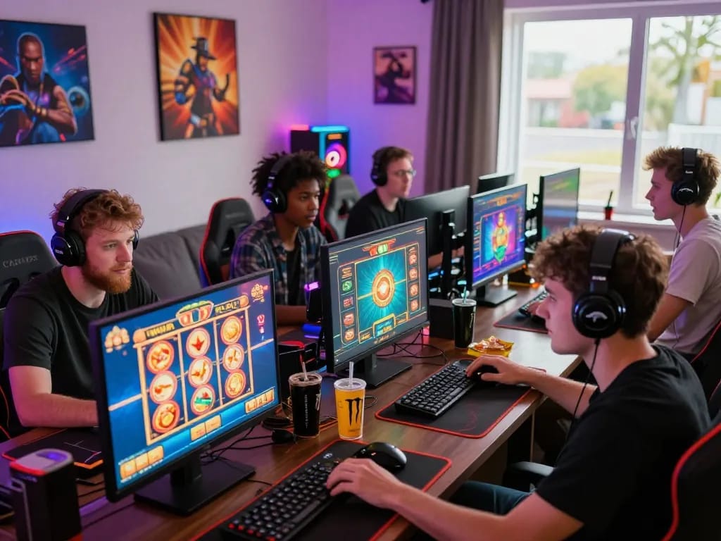 Players enjoying a vibrant CWIN online gaming experience in a stylish living room.