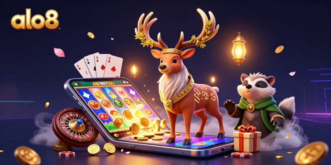 Play and win with alo8's thrilling slot games in an enchanting 3D casino scene.