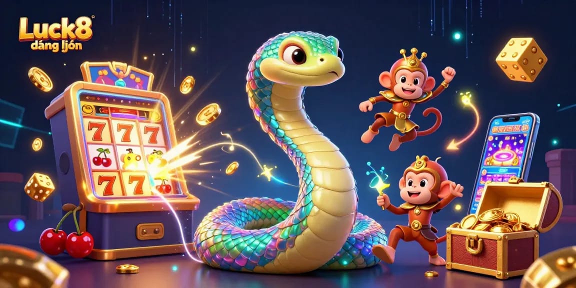 Luck8 đăng nhập showcases a vibrant 3D casino scene with a jackpot explosion, captivating for gamblers.
