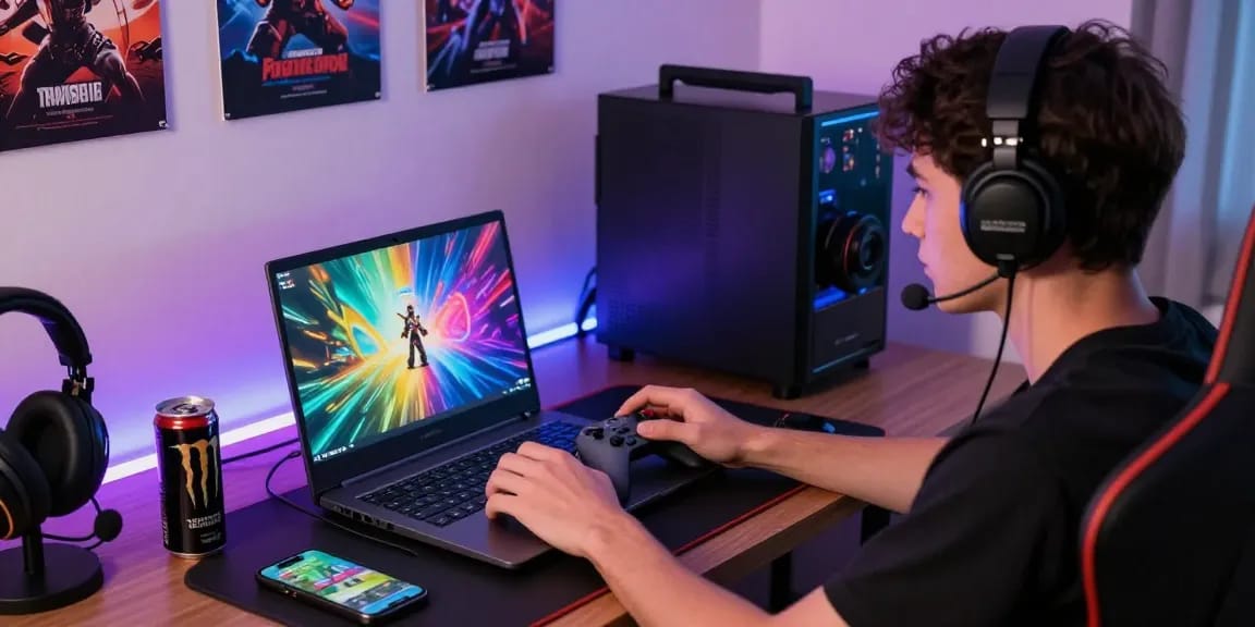 Exciting gaming atmosphere showcasing สล็อต เว็บ on a laptop with vibrant graphics.