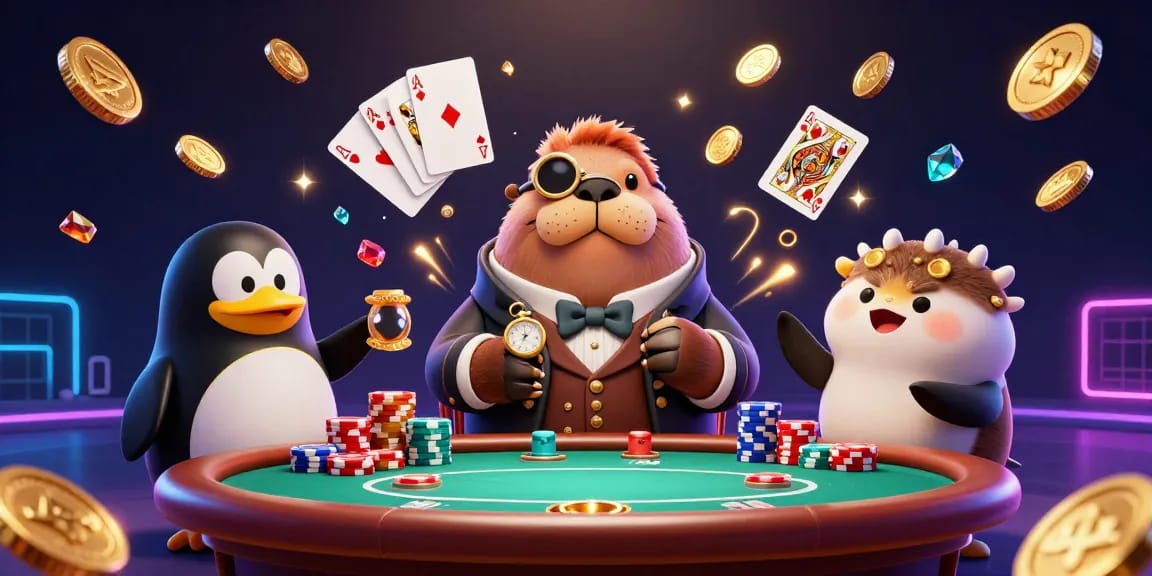 Play a winning game at uu88 with a jolly walrus in a Victorian outfit bluffing at a poker table.