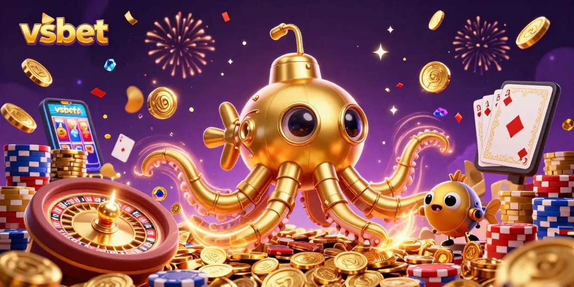 Experience epic wins with vsbet’s thrilling casino adventures amidst gold coins and festive excitement.