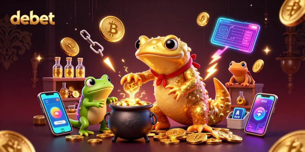 Engage in debet's magical world with golden salamander alchemist and crypto elements.