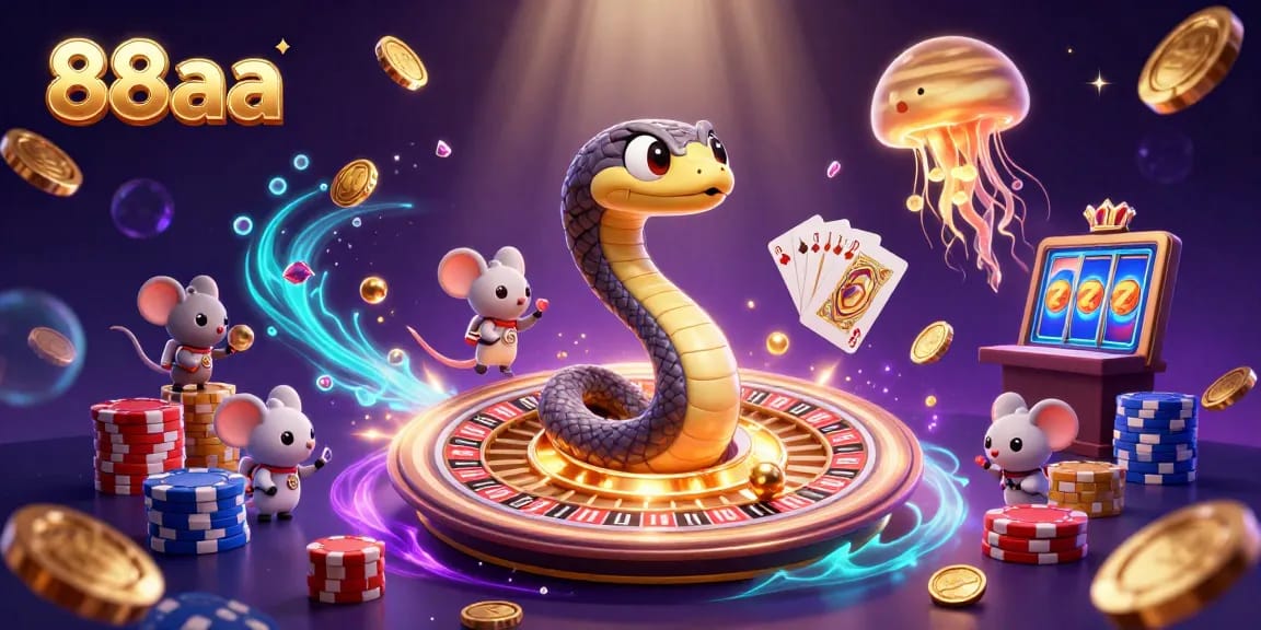 Experience the vibrant energy of 88aa's cosmic casino with astronaut mice betting as a golden jellyfish dealer.