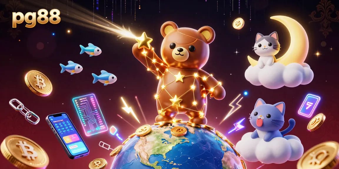 Scoop coins at pg88 with a celestial bear and friends in a dazzling casino world.