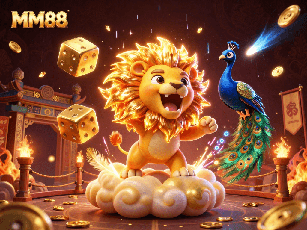 Experience the thrill of betting at MM88 with vibrant casino elements and dynamic characters.