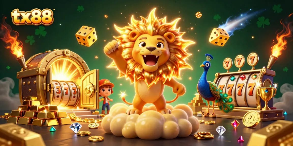 Spin the reels with tx88's captivating 3D sun lion and golden casino treasures!