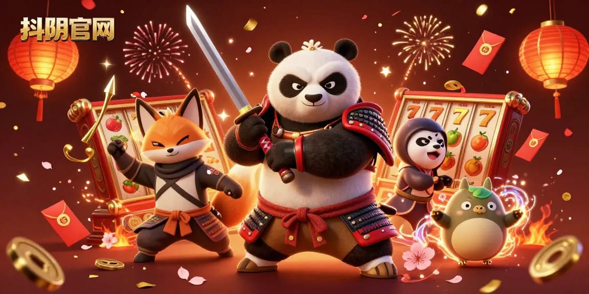 Engage with 抖阴官网's vibrant slot gaming experience featuring a samurai panda and dynamic elements.
