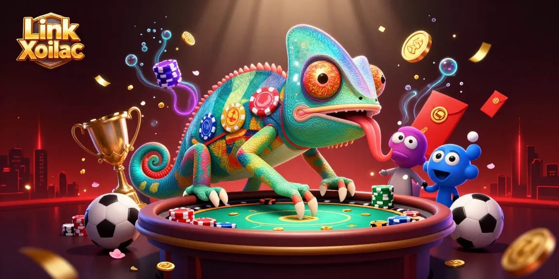 Experience thrilling action with Link Xoilac as a chameleon casino owner captures excitement and luck.