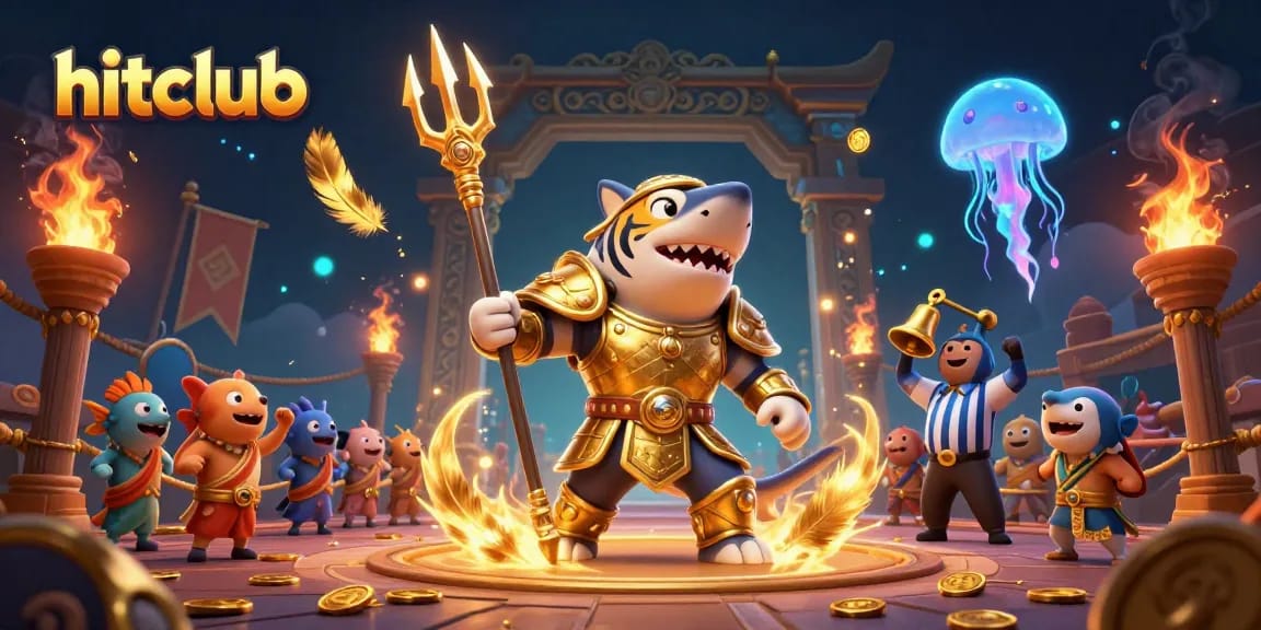 Engage in hitclub's thrilling underwater gladiatorial battle with tiger shark warriors, cheering fish, and vibrant gameplay.