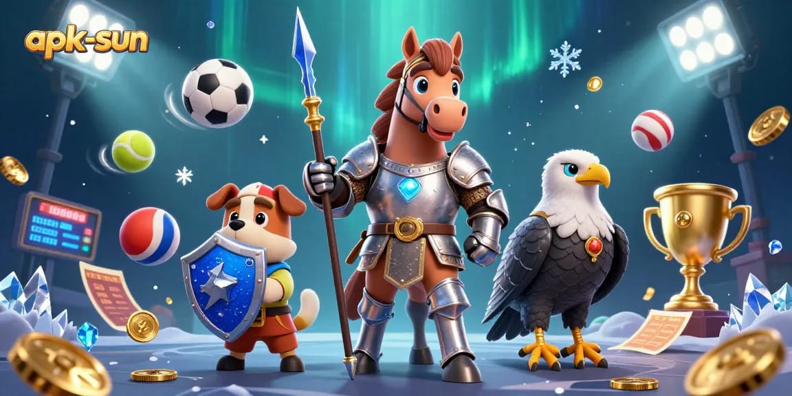 Betting big with apk-sun - a medieval knight, puppy squire, and falcon in an epic gambling scene.
