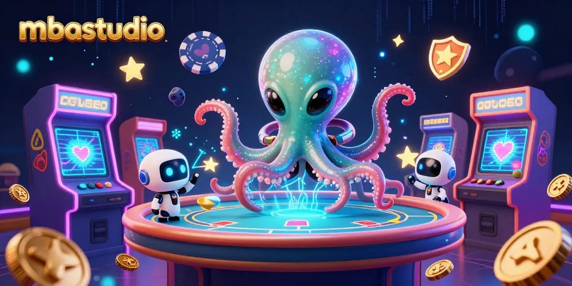 Menggali pengalaman bermain di mbastudio dengan karakter luar angkasa dan meja poker holografis.