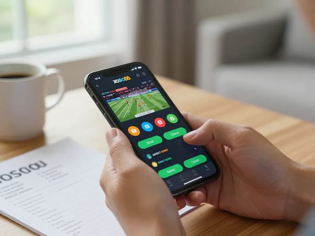 Xoso66 app interface displayed on smartphone during a live betting session in a cozy home setting