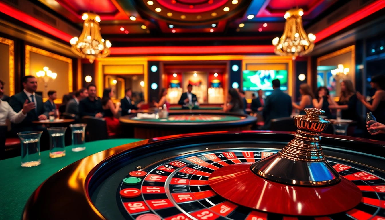 Main game scene in a casino featuring bbni4d roulette, guests enjoying their bets.