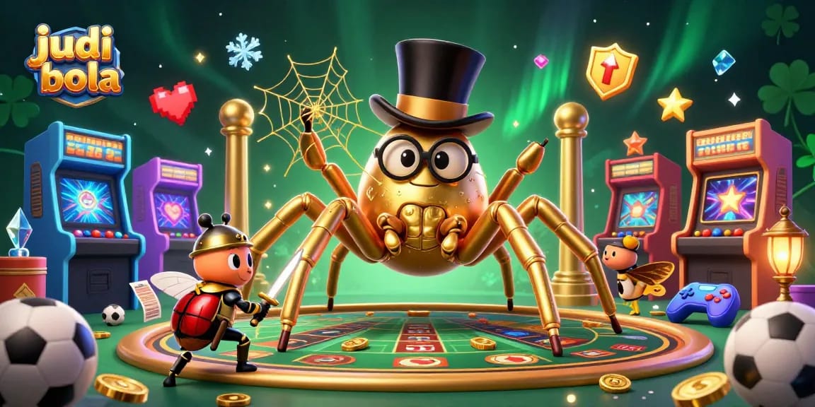 Engage in judi bola action with a vibrant scene featuring characters amidst sports betting elements and casino aesthetics.