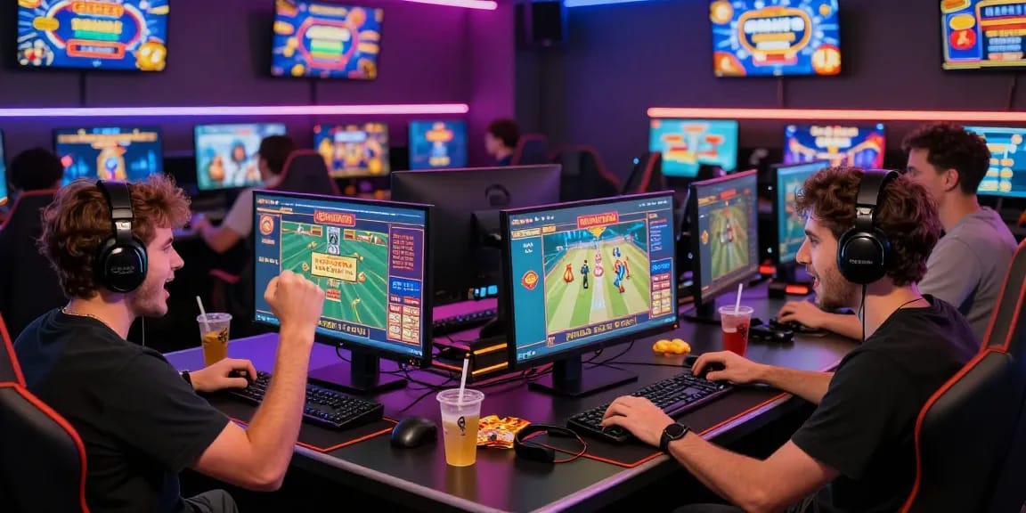 Exciting scene of players enjoying online casinos that accept credit cards in a vibrant gaming room.