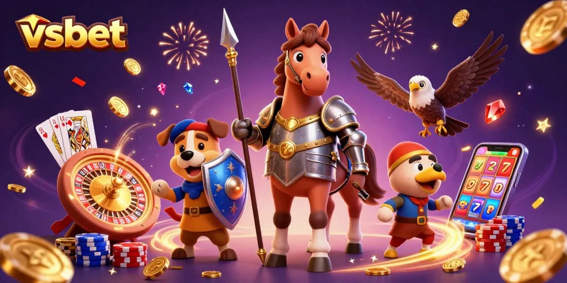 Experience thrilling games with vsbet, showcasing a captivating 3D casino scene with vibrant animations.