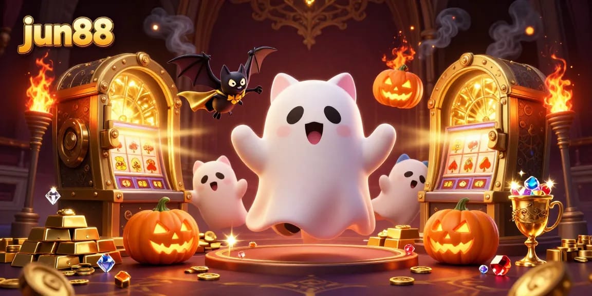 Experience the thrilling casino adventure with jun88 as the ghost cat floats in a haunted mansion.