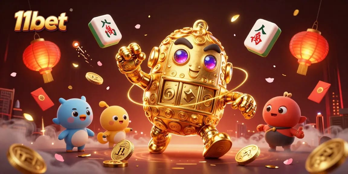 Engage with the vibrant 11bet casino experience, featuring a golden golem and animated game elements.