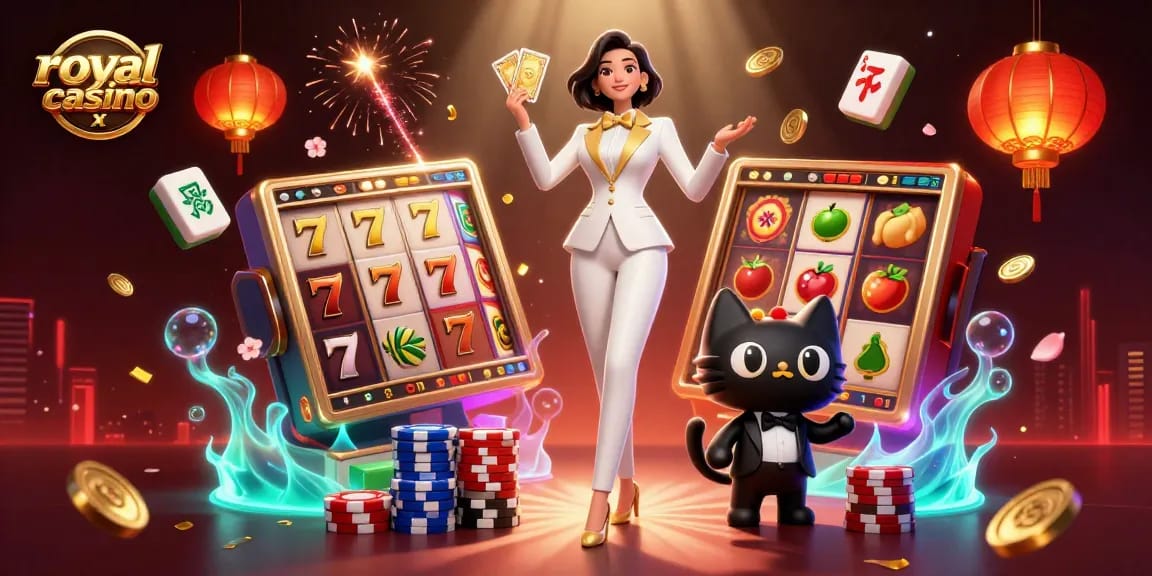 Engage with royal x casino by playing cards and slots in a vibrant casino setting.