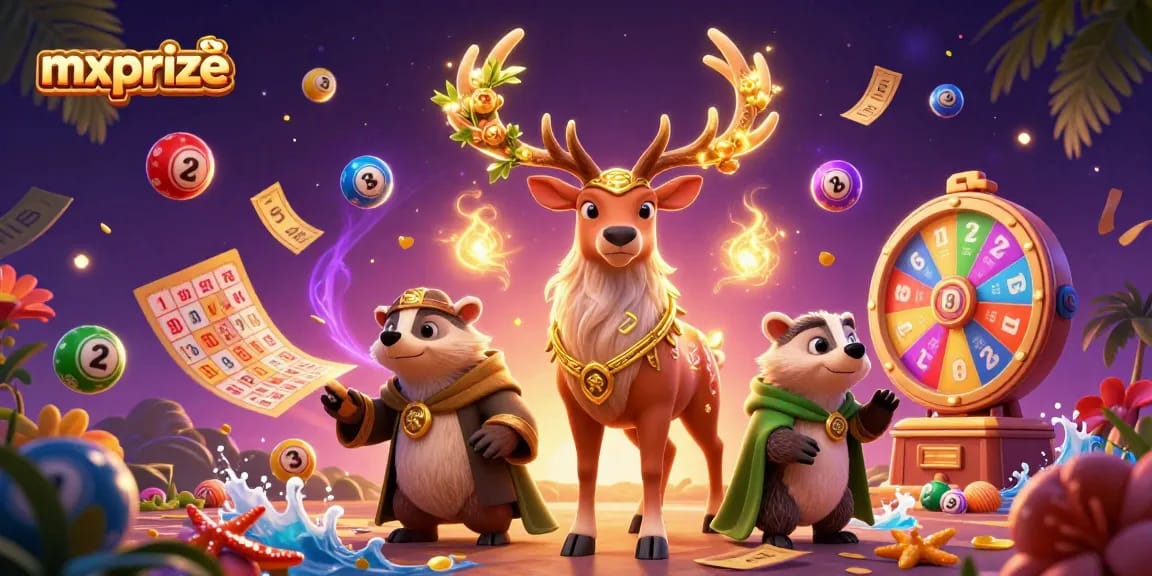 Engage with mxprize's exciting lottery experience amid vibrant characters and thrilling game elements.