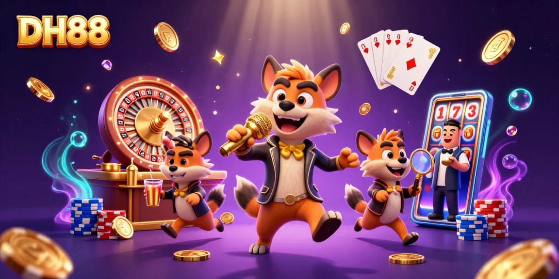 Experience thrilling gaming at DH88 with hyenas entertaining at a lively casino scene.