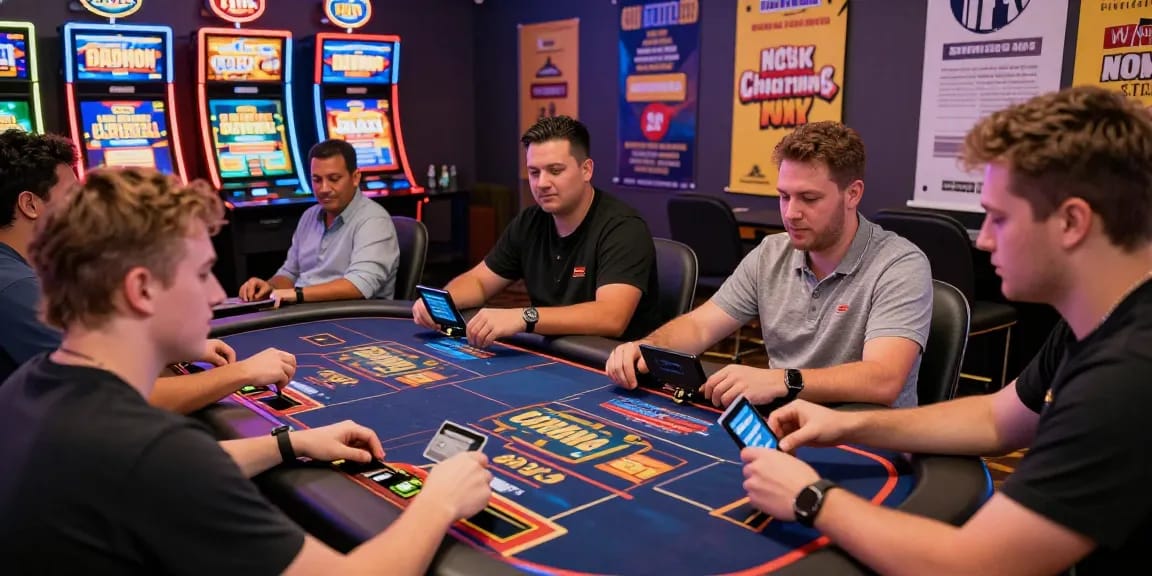 Best non UK casinos: Players enjoying games and promotions at a lively casino scene.