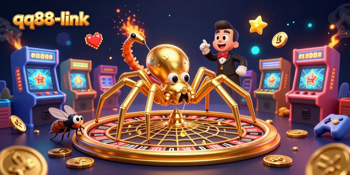 Experience thrilling bets at qq88-link with a golden spider casino web and vibrant gaming elements.