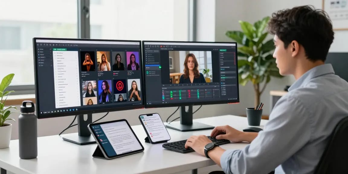 AI image detector in action at a content moderation desk analyzing images for safety and compliance.