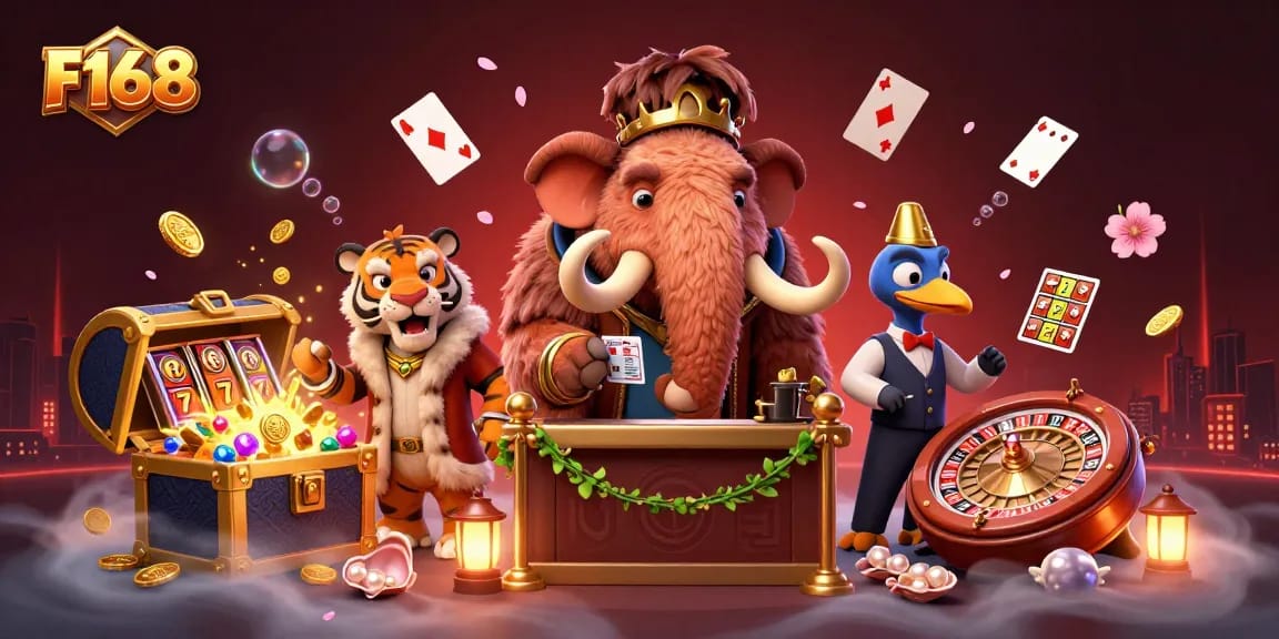 Experience F168 casino excitement with a woolly mammoth bouncer, a saber-tooth tiger VIP, and dynamic game elements.