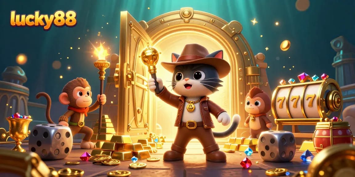 Engage with lucky88 as the archaeologist cat uncovers treasures amidst golden artifacts.
