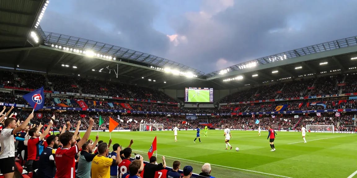Exciting scene at a football match showcasing fans and players, highlighting https://footballstandings.tv/ statistics and live action ambiance.