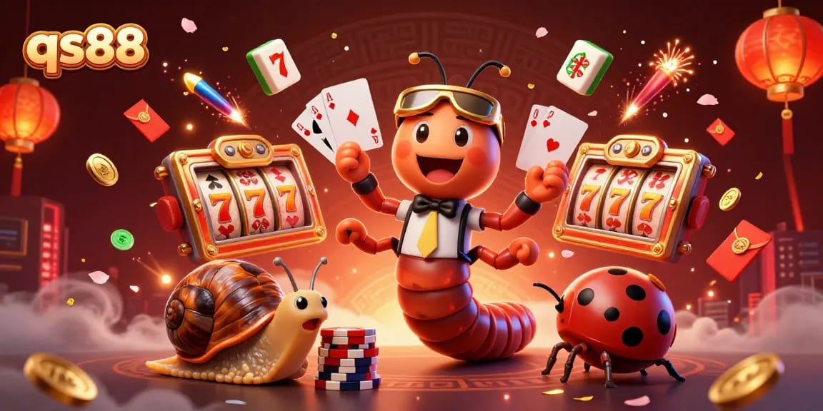 Experience the excitement of qs88 with a vibrant 3D casino scene featuring unique characters and dynamic game elements.
