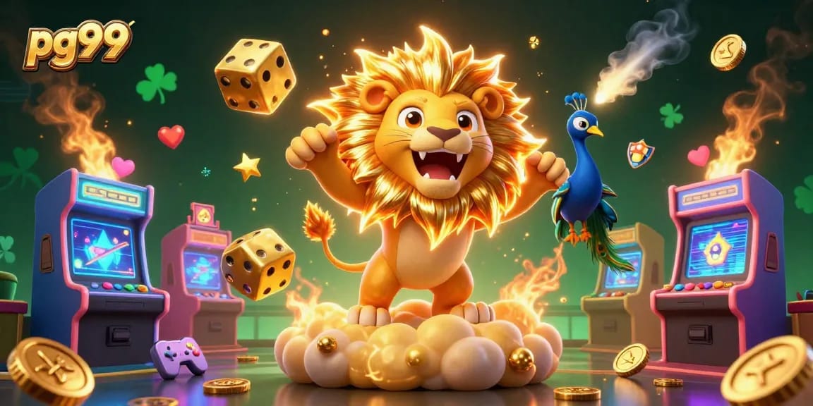 Experience thrilling gaming with pg99's vibrant 3D casino illustration featuring dynamic characters and elements.