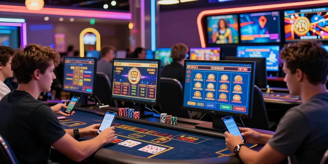Online casino players enjoying games at gdsap.org.uk, showcasing excitement and vibrant atmosphere.